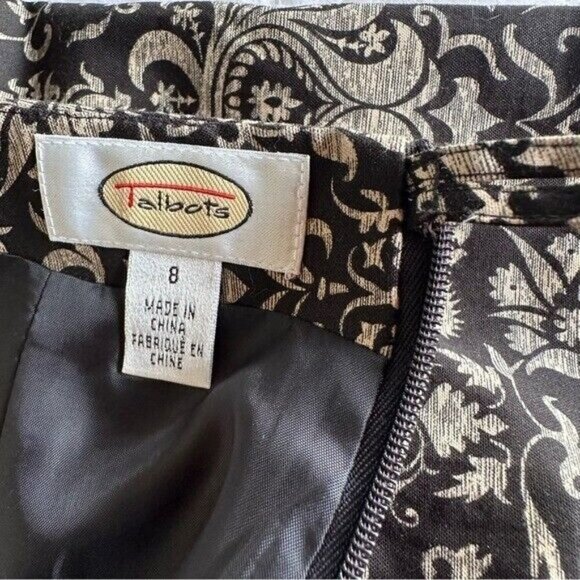 Talbots Skirt Black Tan Floral Cocktail Party Business Casual Preppy Academia 8 - Picture 5 of 8